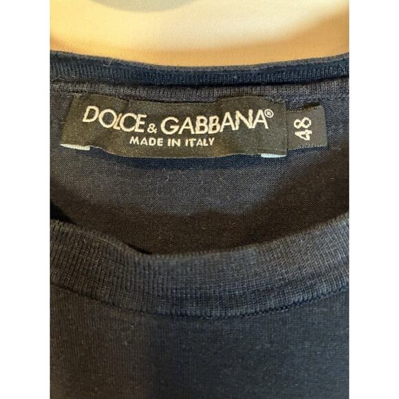 Dolce & Gabbana Men's Short Sleeve T-Shirt Navy , Size 48 Medium Silk Logo - Picture 4 of 8